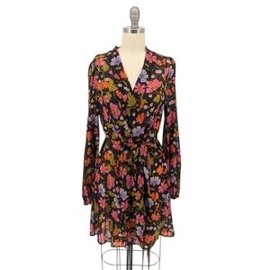 Cabi Floral Mesh Wrap Dress Cardigan Duster Robe Black Pink S bohemian coastal